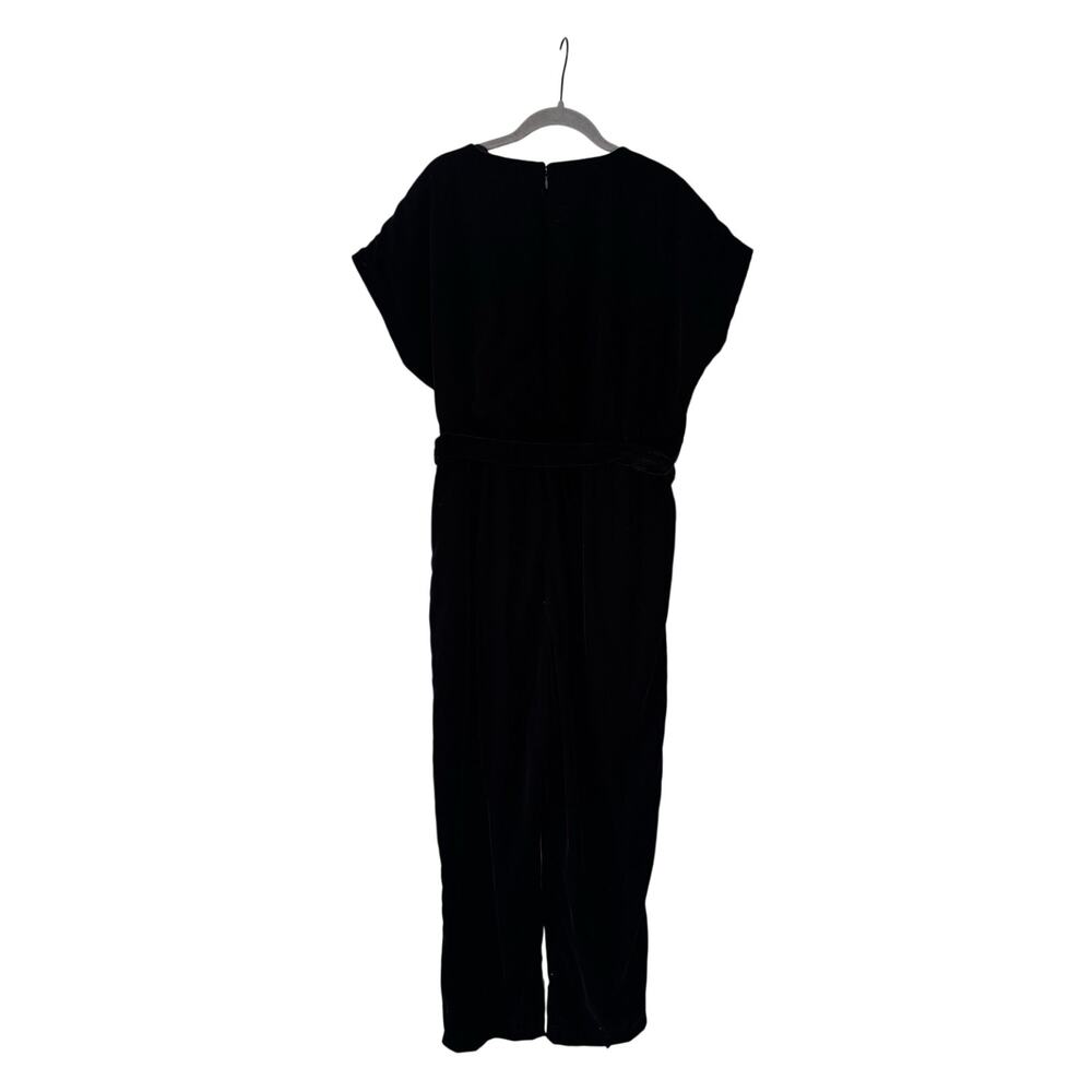 GAP Black Velvet Jumpsuit Women’s Size 16 V Neck Tie Waist Wide Leg Evening - Picture 11 of 12